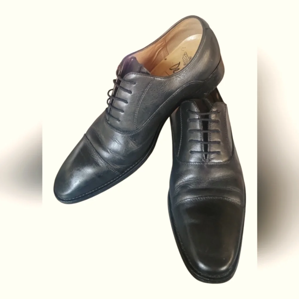 Desai Men's Classic Black Leather Handmade Dress Cap Toes Oxford Shoes Sz 42
